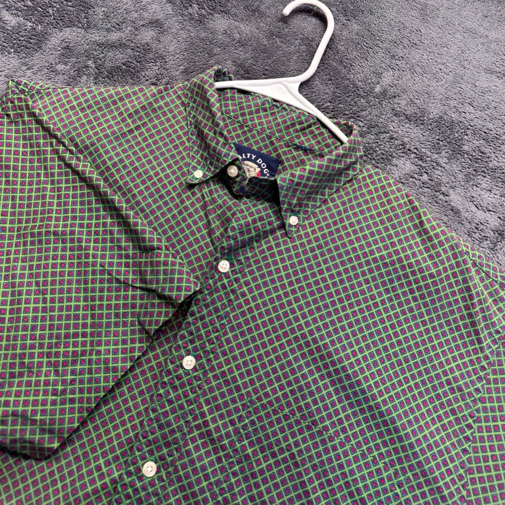 Salty Dog Gant Button Down Shirt Mens L/XL Green Purple Geometric Short Sleeve